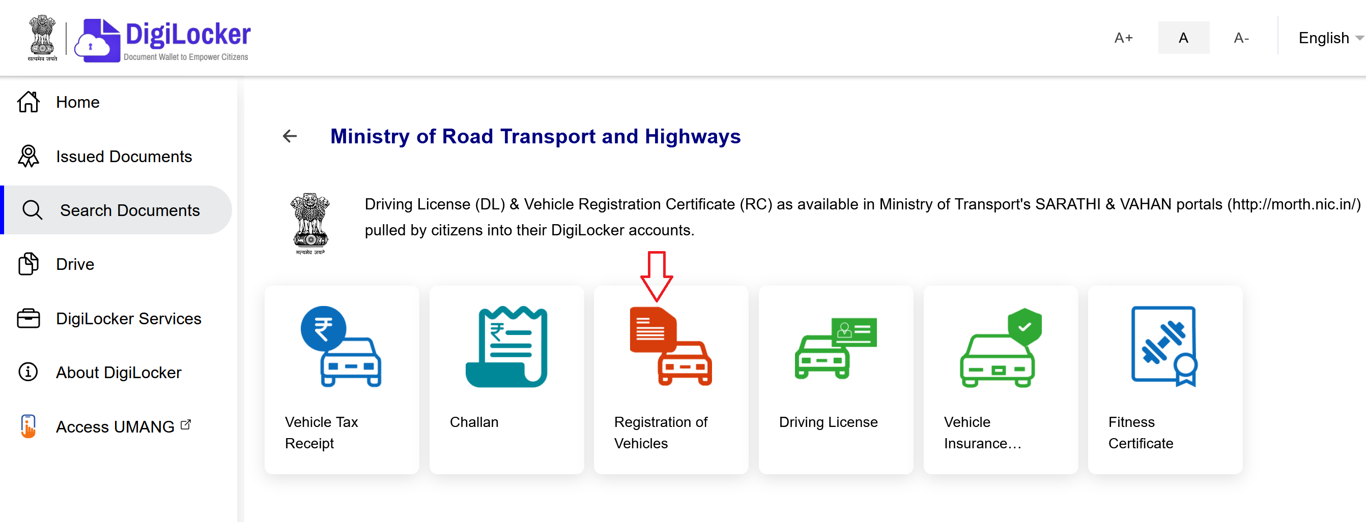 Vahan Services on Digilocker