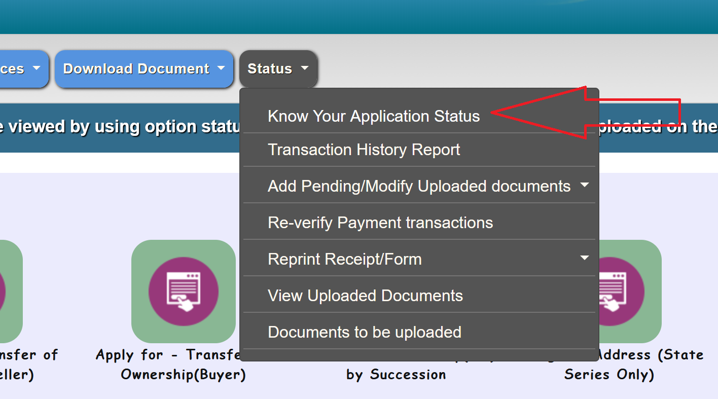 Check Application status vahan portal